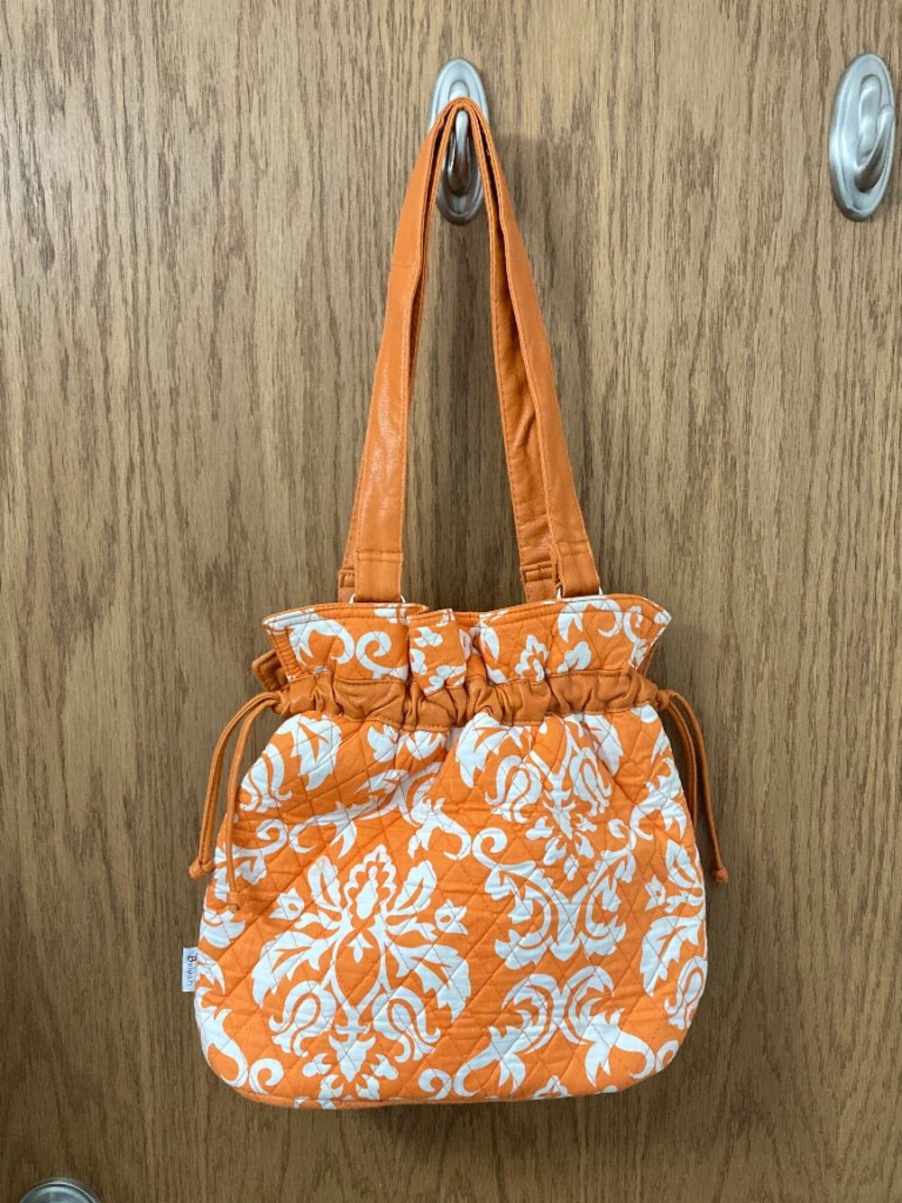 Belvah Quilted Imperial Print Orange Drawstring Hobo Shoulder Bag Tote